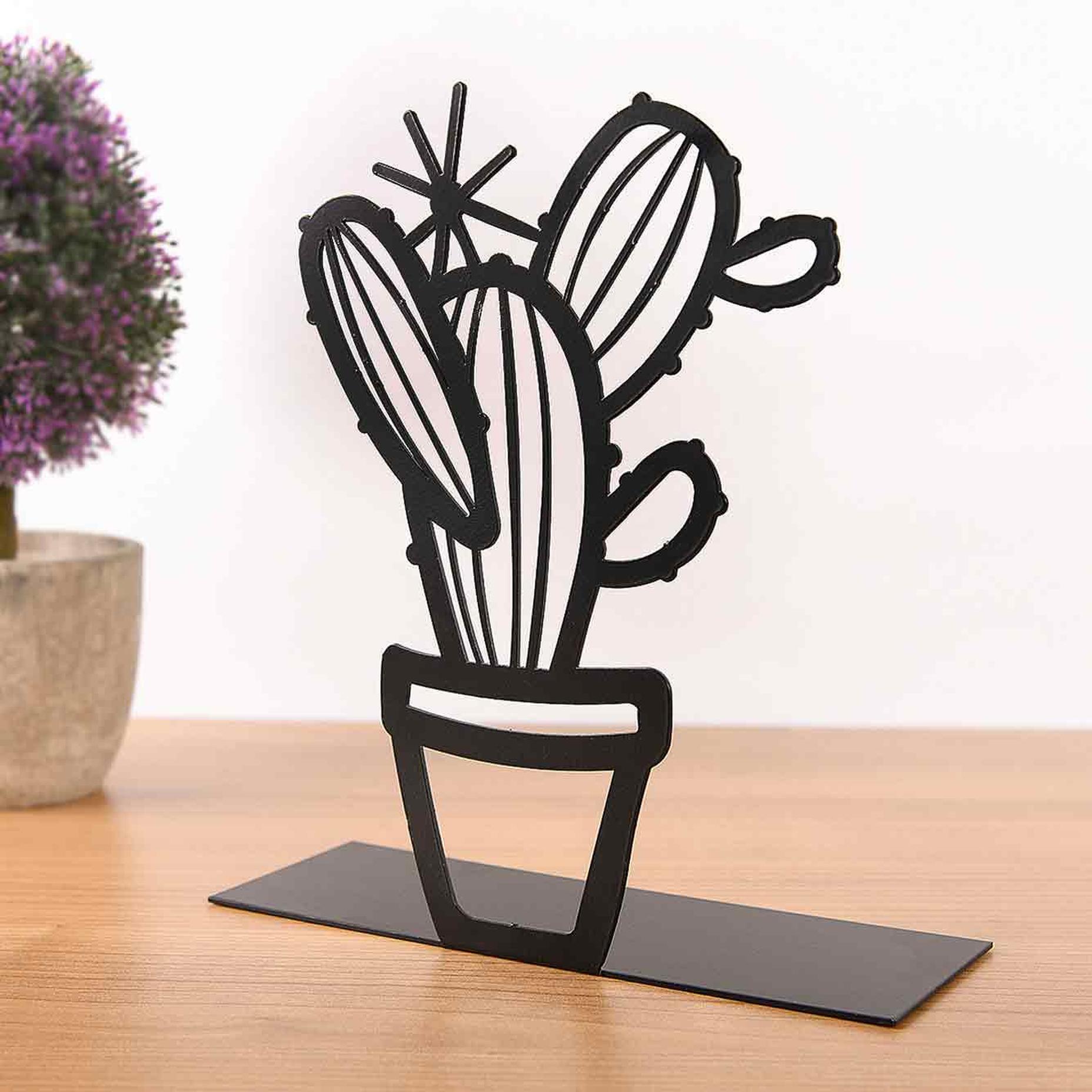 Metal Masa Üstü Biblo Cactus Siyah (22x20 cm)