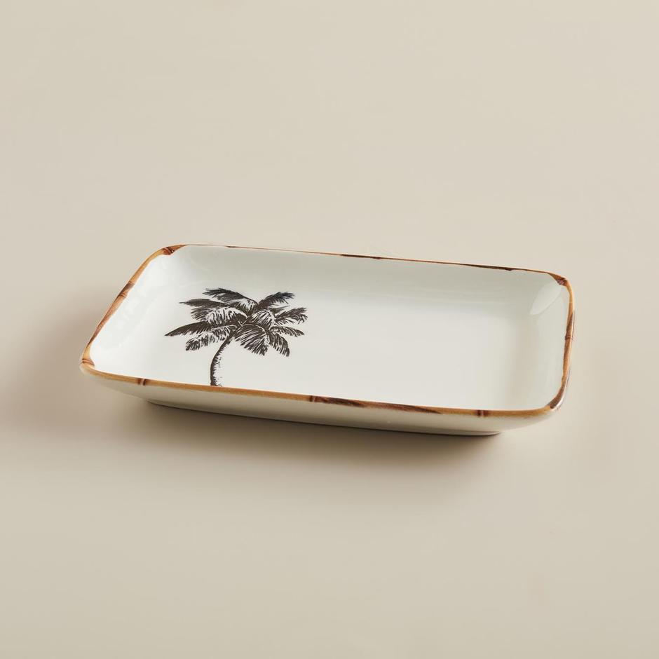  Palm Bamboo Stoneware Sunum Tabağı Beyaz (18x12 cm)