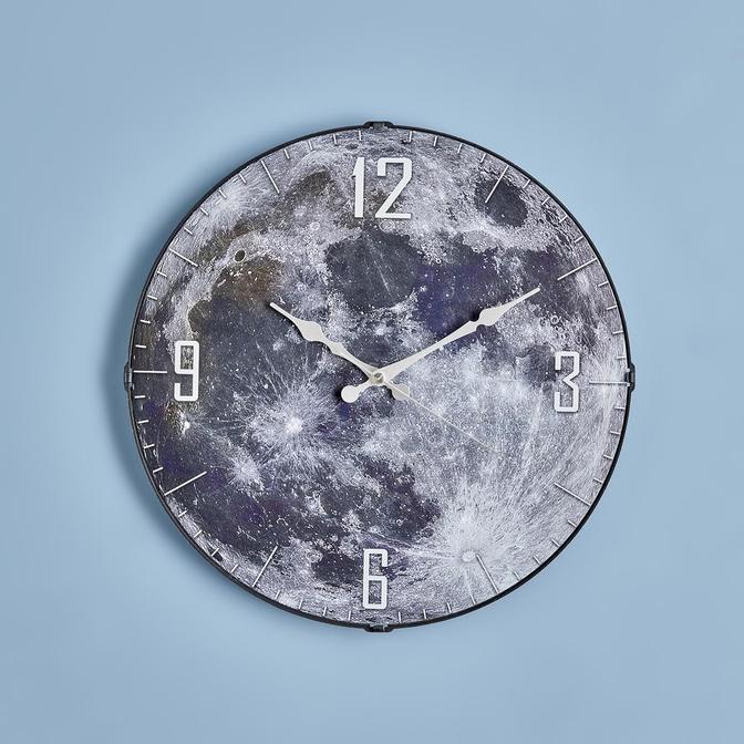 Moon Oval Gerçek Cam Duvar Saati Gri (36 cm)