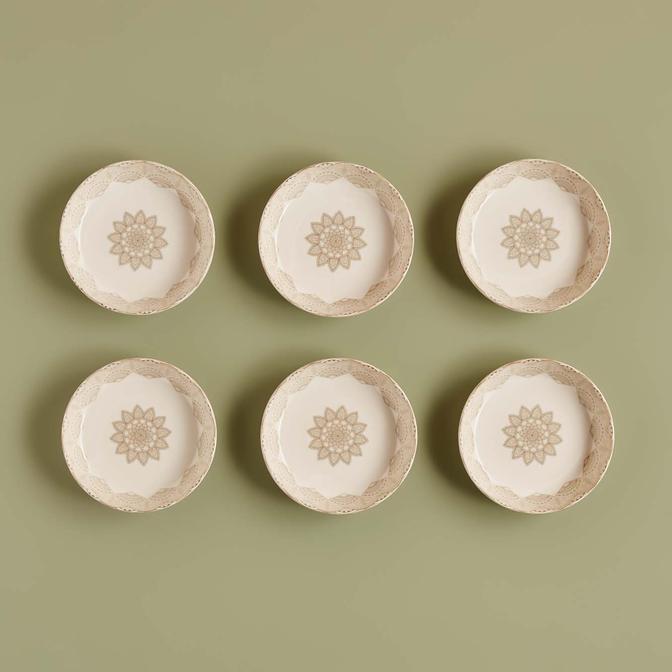 Mandala Porselen Yemek Tabağı 6'lı Bej (18 cm)
