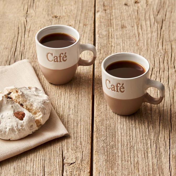 Cafe Stoneware 2'li Espresso Fincan Seti Beyaz-Bej (150 cc)